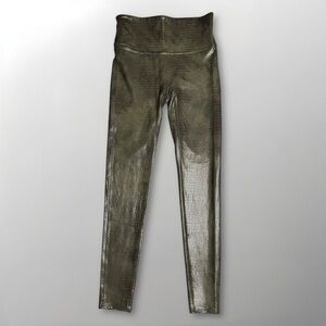 SPANX Faux Leather Croc Shine Leggings Darkened Olive Size M Style# 20303R